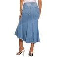 thumbnail image 3 of Falda midi casual de mujer de mezclilla desgastada con cola de pez, cintura alta, dobladillo sin terminar y bolsillos, talla M, azul claro, 3 of 5
