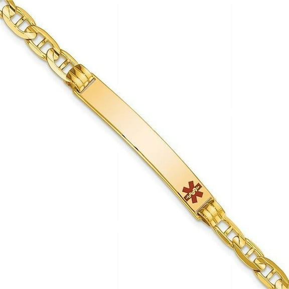 Primal Gold 14 Karat Yellow Gold Medical Red Enamel Anchor ID Bracelet