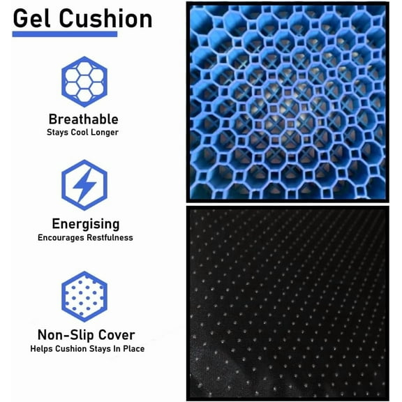 Blue Gel TPU Seat Cushion — Large Contoured  Cooling Gel Cushion for Long Sitting, Pressure Relief for Tailbone & Sciatica, Non-Slip Washable Cover — 18.89 x 14.96 in