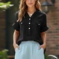 thumbnail image 5 of Summer Linen T-Shirt for Women V-Neck Button Pullover Tops Fashion Comfy Short Sleeve Shirt, 5 of 7