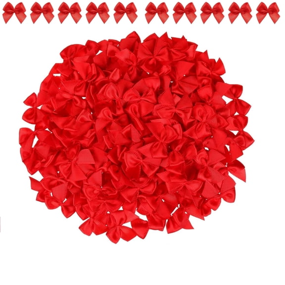 500pcs Small Red Craft Sewing Fabric Bows Mini Satin Ribbon Bows Hair Accessories Portable Valentines Day Decoration for Wedding Party Favor