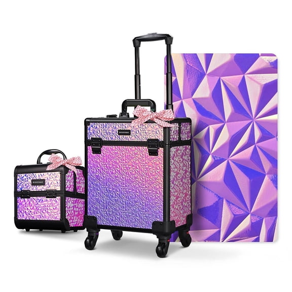 Byootique 2-Piece Makeup Train Case Cosmetic Organizer Kit Mermaid Pink Salon