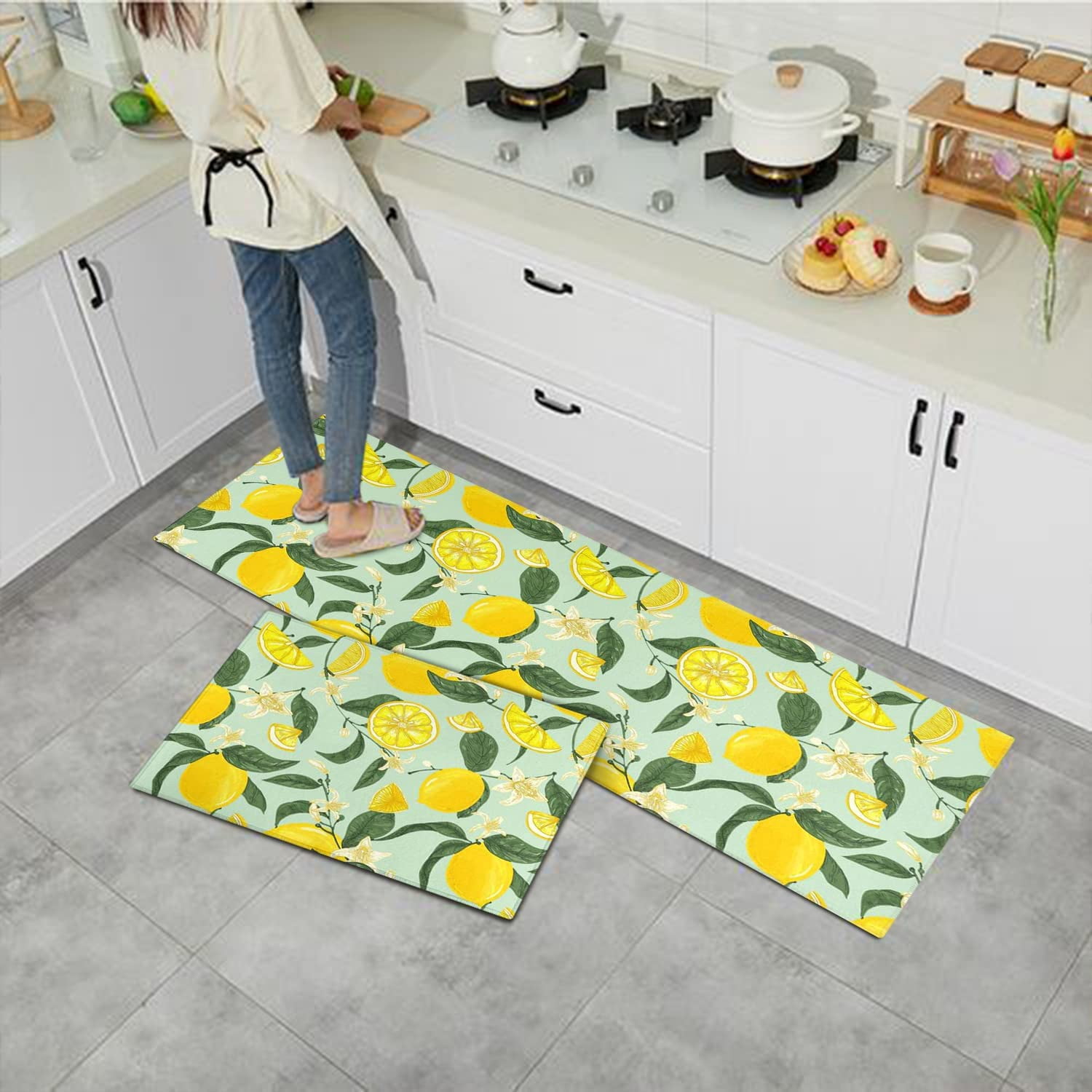 Lemon Kitchen Rug Lemon Kitchen Mat Lemon Rug Lemon Rugs for Kitchen Rug Kitchen Blue Green Rustic Rugs Decorations Non-Slip Floor Mat Doormat Runner Rug for Kitchen, Laundry, Living Room, Front Door