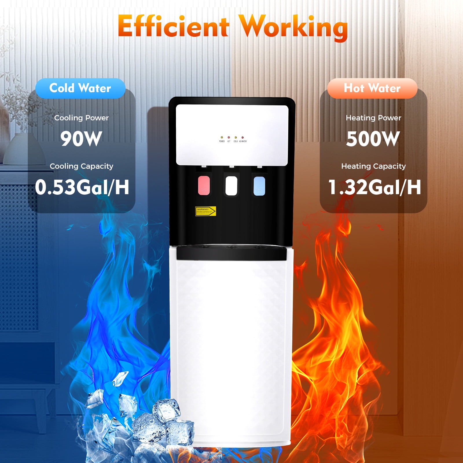 1 PCS White Bottom Loading Water Cooler Dispenser, Hot & Cold Standing Water Dispenser, Hot and Cold Water Dispenser, Suitable for Both Home and Commercial Places, Floor Standing