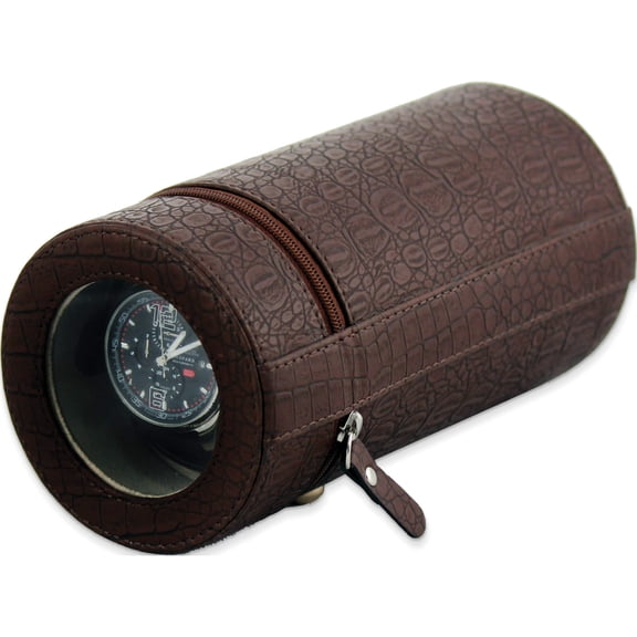 Fashion Rotations Brown Croco Texture Faux Leather Travel Watch Winder (3.75 X 3.75) Made In China gm8464