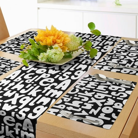 

Letters Table Runner & Placemats Cartoon Hand Drawn Like Alphabet Uppercase and Lowercase Characters Set for Dining Table Placemat 4 pcs + Runner 14 x90 White and Charcoal Grey by Ambesonne