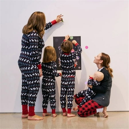 

wybzd Family Matching Christmas Reindeer Pajamas Set Striped Elk Tops Pants Women Men Kids Baby PJs Sleepwear