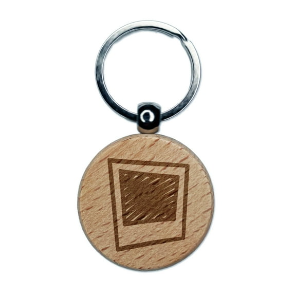 Instant Photograph Sketch Round Keychain Charm Tag - Engraved Wood