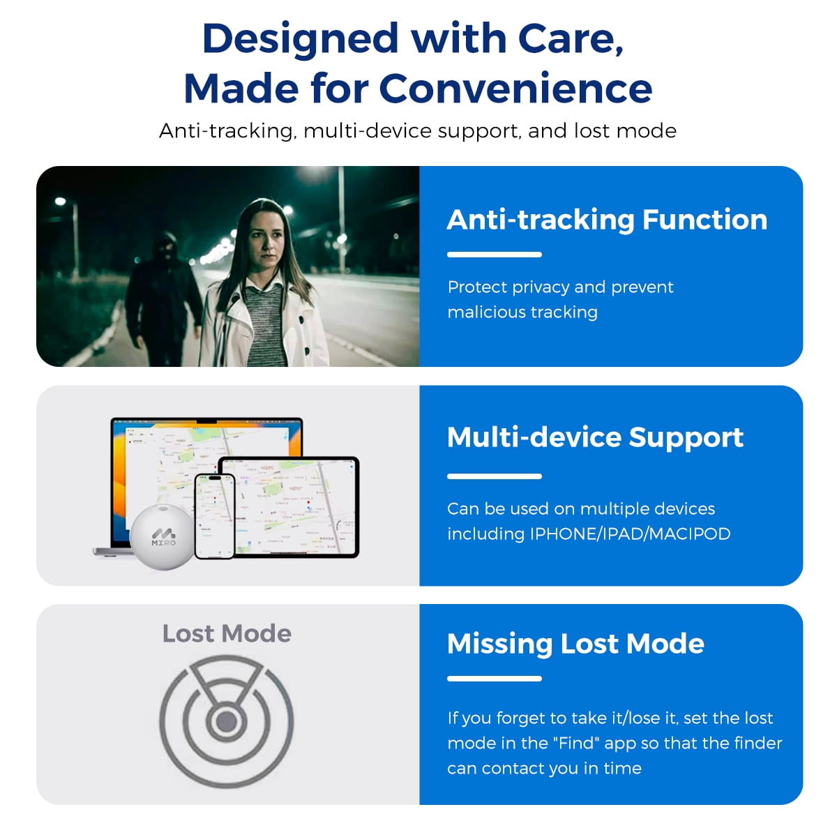 MIRO T1R Bluetooth Tracker Smart Finder Compatible with Apple Find My(iOS only) Item Finder Smart Tag IP6 Waterproof