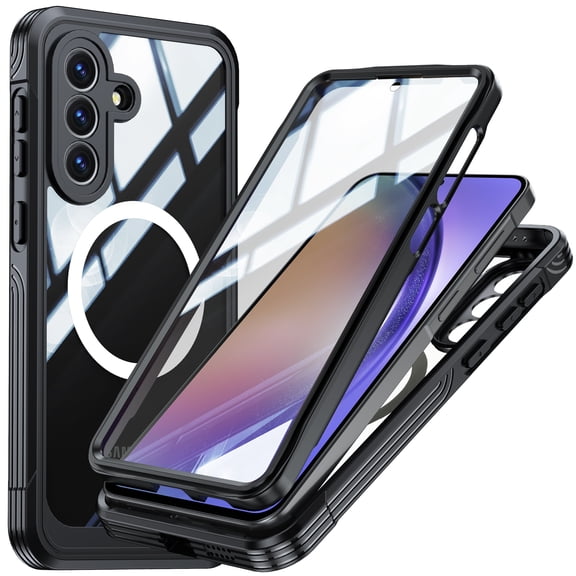 Kryonix for Samsung Galaxy A57 6.7'' Clear Magnetic Shockproof Case, 360-Degree Protection scratches Heavy Duty Military Grade Rugged Protection Built in Screen Protector Phone Case Cover,Black