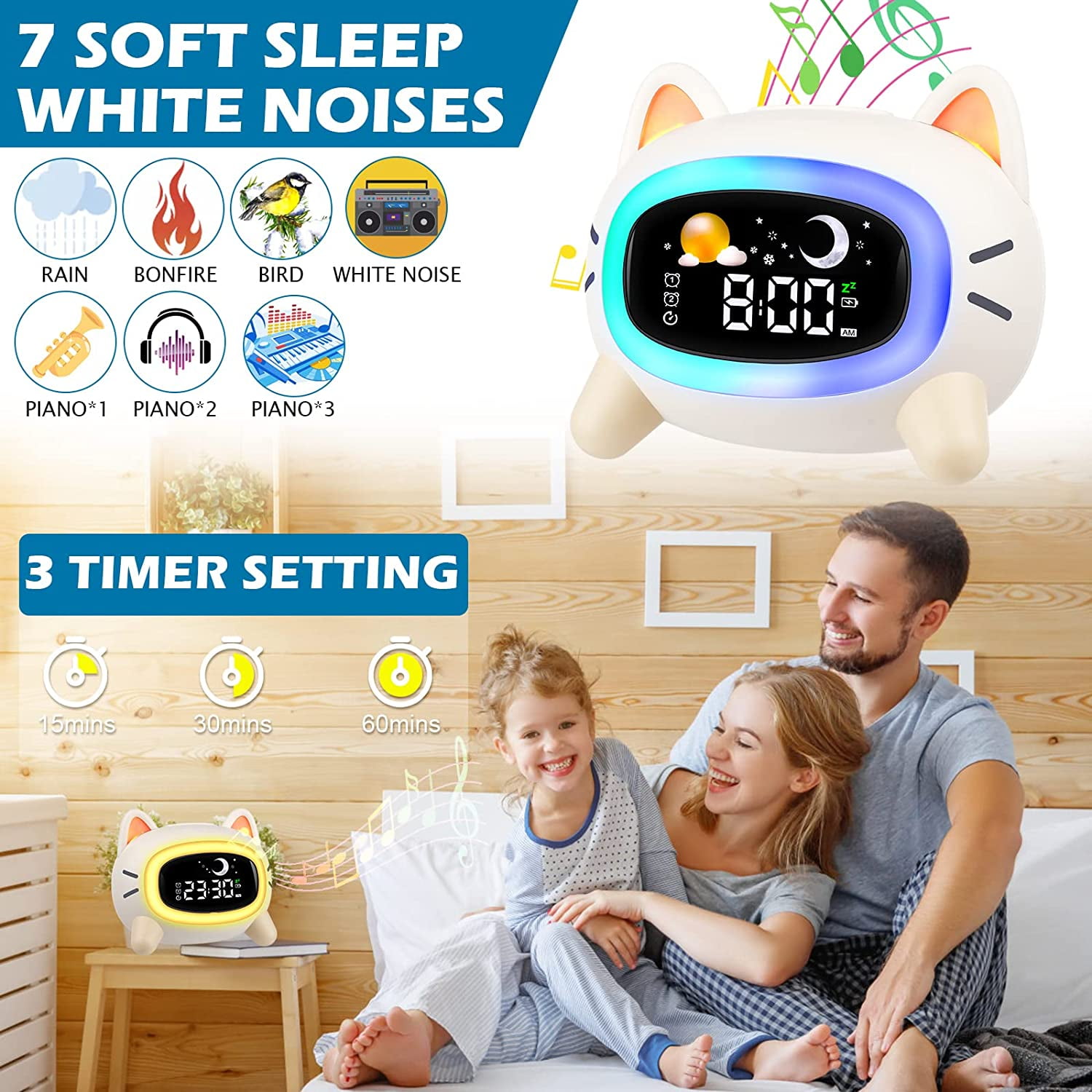 Hansang Kids Alarm Clock,Ok to Wake Clock with Sleep Training, Night Light,Beige Digital Clock