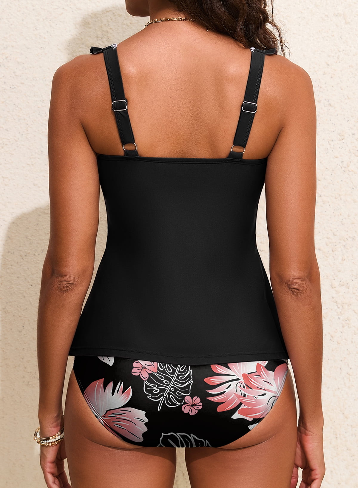 Eytino Swimsuits for Women Tankinis 2 Piece Bathing Suits Ruffle V Neck Swim Tank Top with High Waisted Bottom