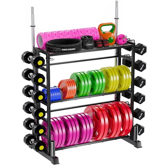 Ztysn Sports Dumbbell Rack,Weights for 2700lbs,Large 3 Tier Workout Equipment Training Kettlebell Weight Plate Organizer Stand for Home Gym,Metal