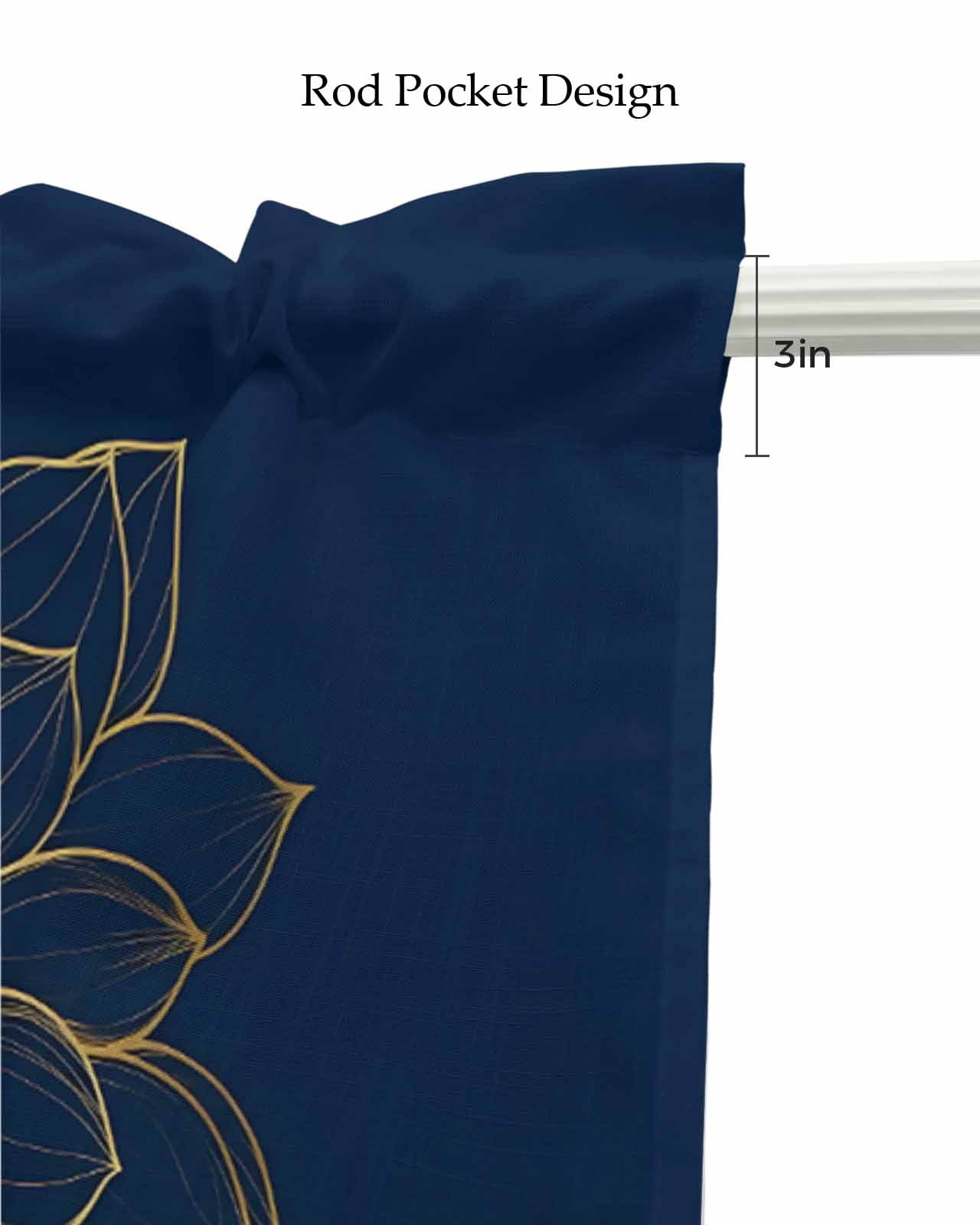 Navy Blue Yellow Spring Floral Kitchen Valances for Windows Farmhouse Linen Window Valance Curtain for Living Room Window Treatment Chic Blossoms Botanical Valance Rod Pocket Topper, 42 x 18 Inch