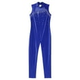 thumbnail image 4 of TiaoBug Girls Sleeveless Gymnastics Leotard Rhinestone Mesh Patchwork Figure Skating Jumpsuit Unitard Royal Blue 14, 4 of 7