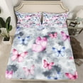 thumbnail image 2 of Manfei Cartoon Grey Pink Butterfly Twin Sheet Sets, Dreamy Watercolor Twin Fitted Sheet, Teens Kids Girls Female Flat Sheet, Luxury Bedroom Decor, 3pcs, 2 of 7