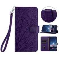 Feishell Slim Wallet Phone Case for Google Pixel 8,Embossed Pattern PU Leather Shockproof Magnetic Clasp Folio Flip Kickstand Card Holder Slots Phone Case with Wrist Strap,Purple