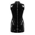 thumbnail image 4 of Lolmot Sexy Lingerie for Women Black Faux Leather Lingerie Set Sleeveless Zipper Lace Up Bodycon Lingerie Dress with Pantie Hollow Out Catsuit Wet Look Night Club Party Dress, 4 of 6