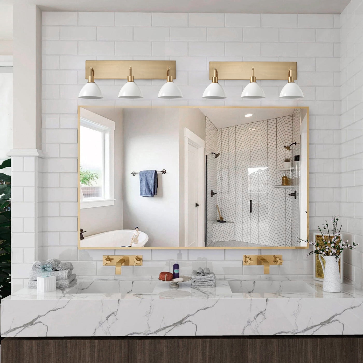 Modern Gold Bathroom Light Fixture 3-Light Milky White Glass Vanity Lighting Industrial Wall Sconce Over Mirror