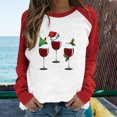 thumbnail image 2 of Red Wine Glass Christmas Sweatshirt for Women Raglan Long Sleeve Xmas Pullover Tops Color Block Shirt Blouse Tops, 2 of 7