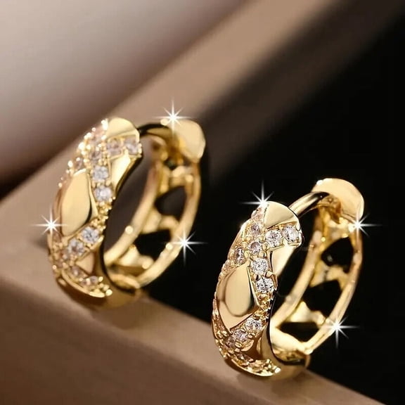 Women's Hoop Earring 1.00Ct Round Cut Simulated Diamond 14K Yellow Gold Plated