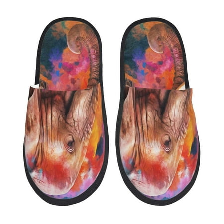 

Yiaed Oil Paintings of Elephants Print Unisex House Slippers Slip on Warm Shoes Indoor Outdoor with Anti-slip sole-Medium