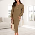 thumbnail image 3 of Vestido Mujer Otoño Largo Cuello Redondo Manga Larga Traje Ygjytge Marrón claro T XL para Mujer, 3 of 6