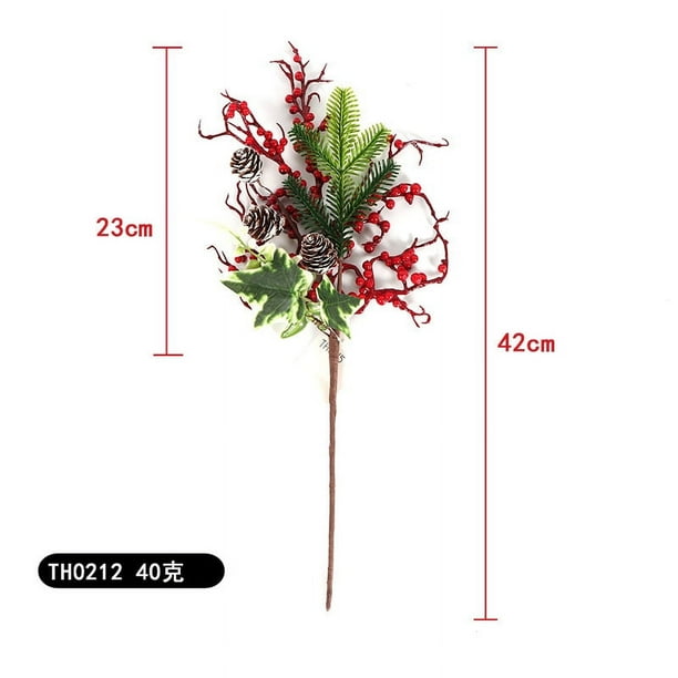 Nvzi 3 ramas de agujas de pino artificiales, púas de pino de vegetación falsa navideña con tallos de bayas rojas, ramitas de pino de Norfolk de vegetación falsa para manualidades de bricolaje, K