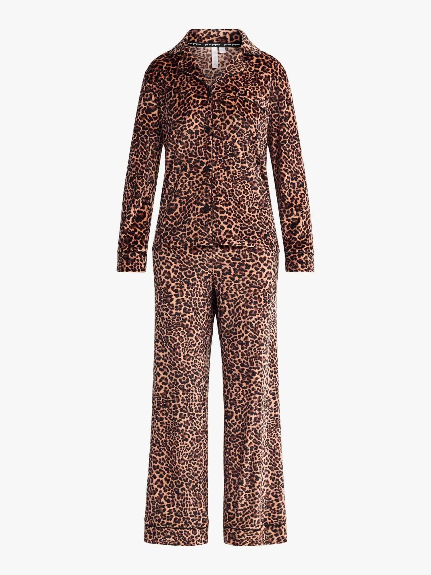 Joyspun Women’s Stretch Velour Notch Collar Long Sleeve Pajama Set, Sizes XS to 4X
