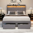 thumbnail image 2 of Amolife Full Size Platform Bed Frame with 2-Tier LED Storage Velvet Wingback Headboard & 2 Storage Drawers, USB & Type-C Charging Ports, Light Grey, 2 of 10