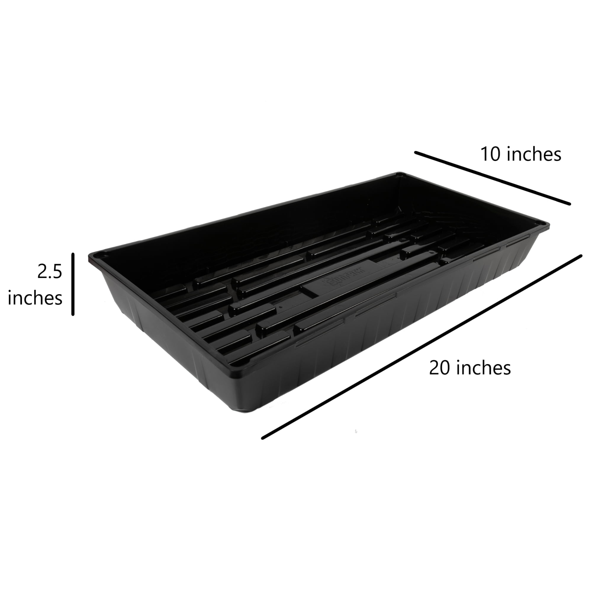 SUNPACK 10” x 20” Mega Plastic Seed Starting Tray, Black, 2.5” - No Drainage Holes, Ideal for Greenhouses or Indoor Gardening - Made of Thick, Strong Plastic