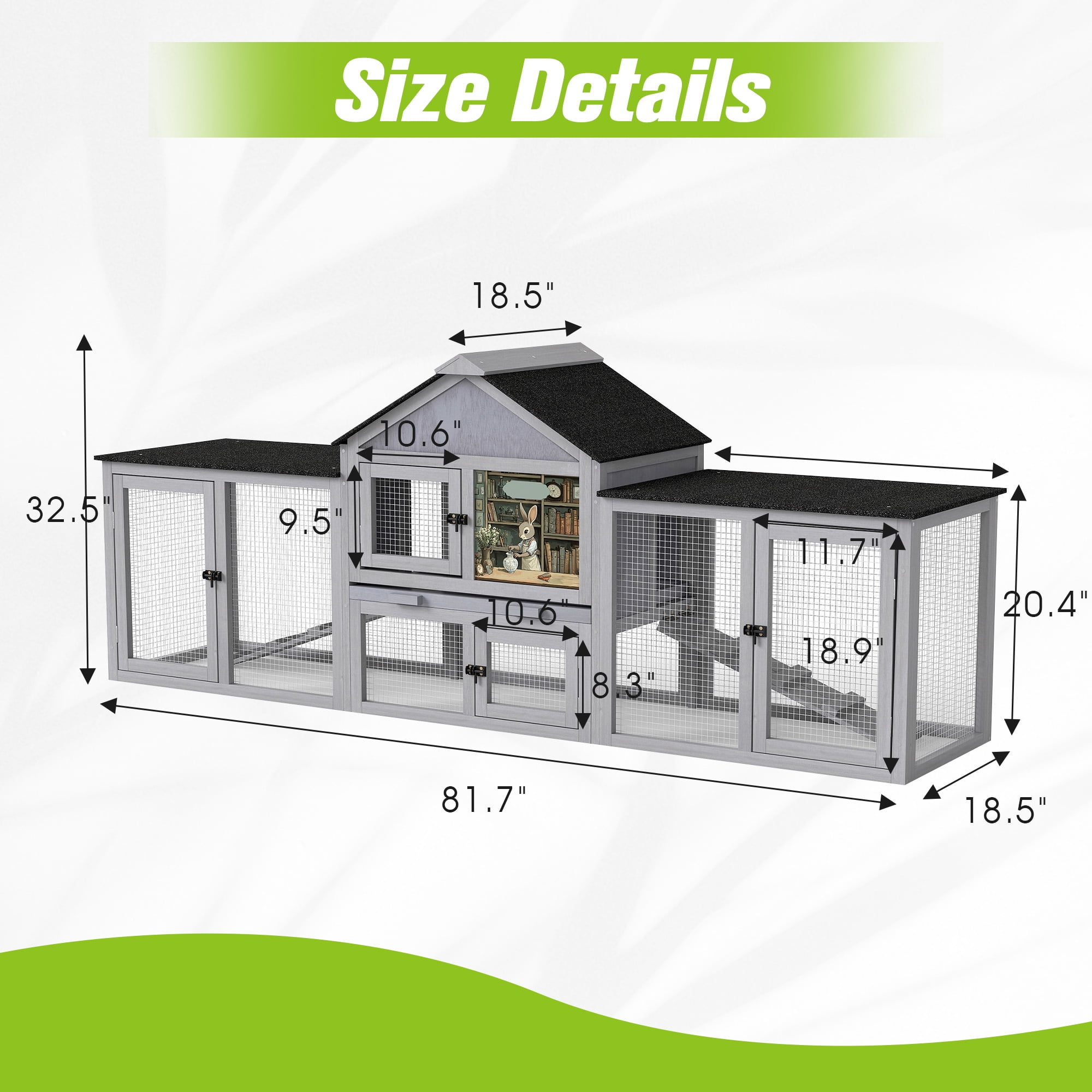 Pefilos 83" Large Rabbit Hutch, Outdoor Hen House with Tray and Climb Ramp, Wood Bunny Cage Chicken Coops Nesting Box for Small Animals, Gray