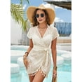 thumbnail image 5 of Women Bathing Suit Cover Up Sheer V Neck Short Sleeve Wrap Cover Ups for Swimwear  L, 5 of 8