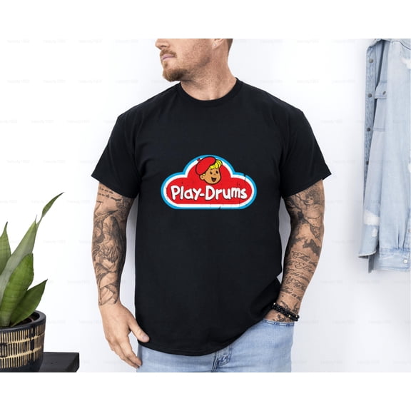 Velocity1969 Play Drums Play-Doh T-Shirt Nostalgia Music Drummer Gift Tee, for unisex, up to size 5XL.