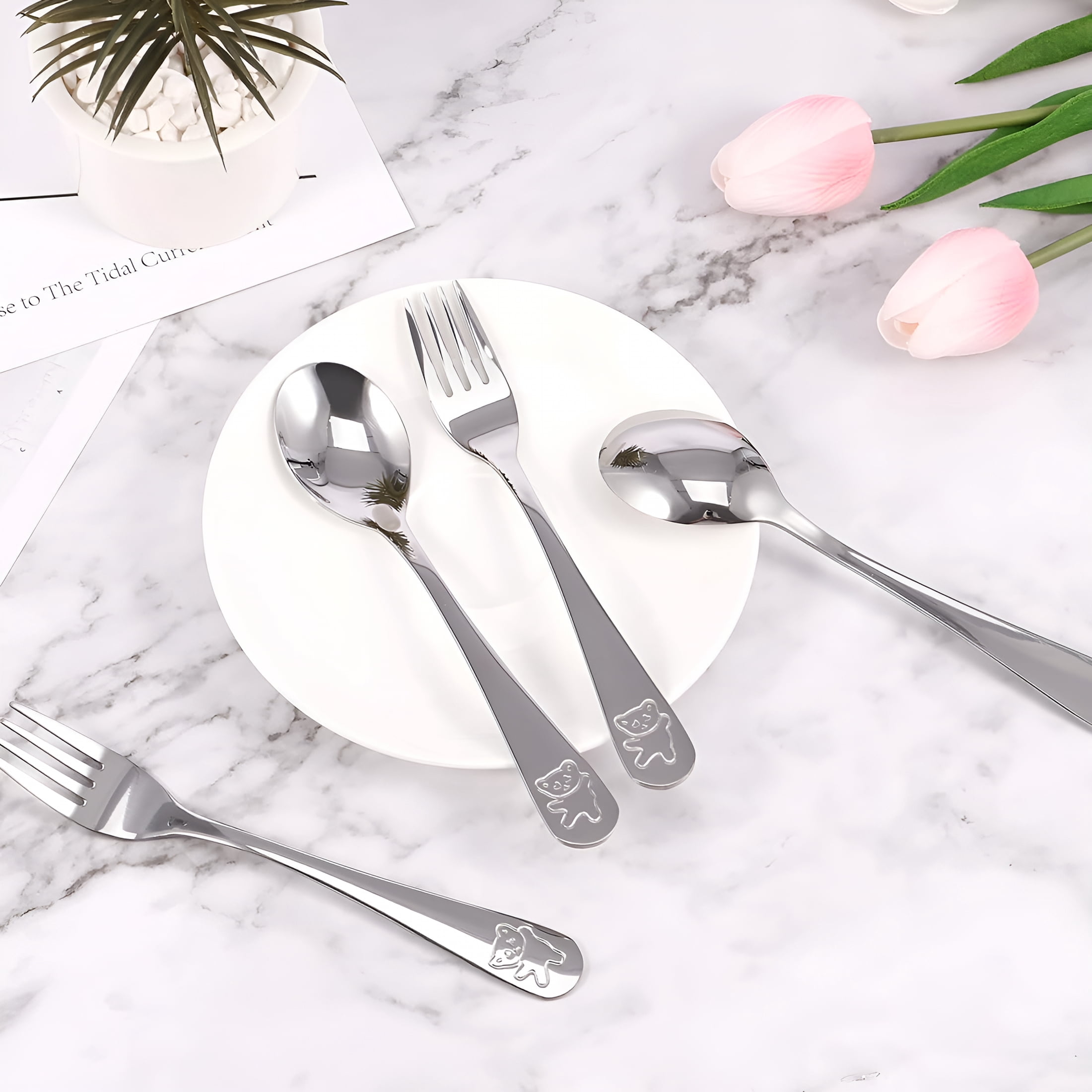 ACDANC Kids Silverware Set,20 Pieces Toddler Utensils,Stainless Steel Children'S Safe Flatware Set,Baby Fork and Spoon Set,Kids Cutlery Set