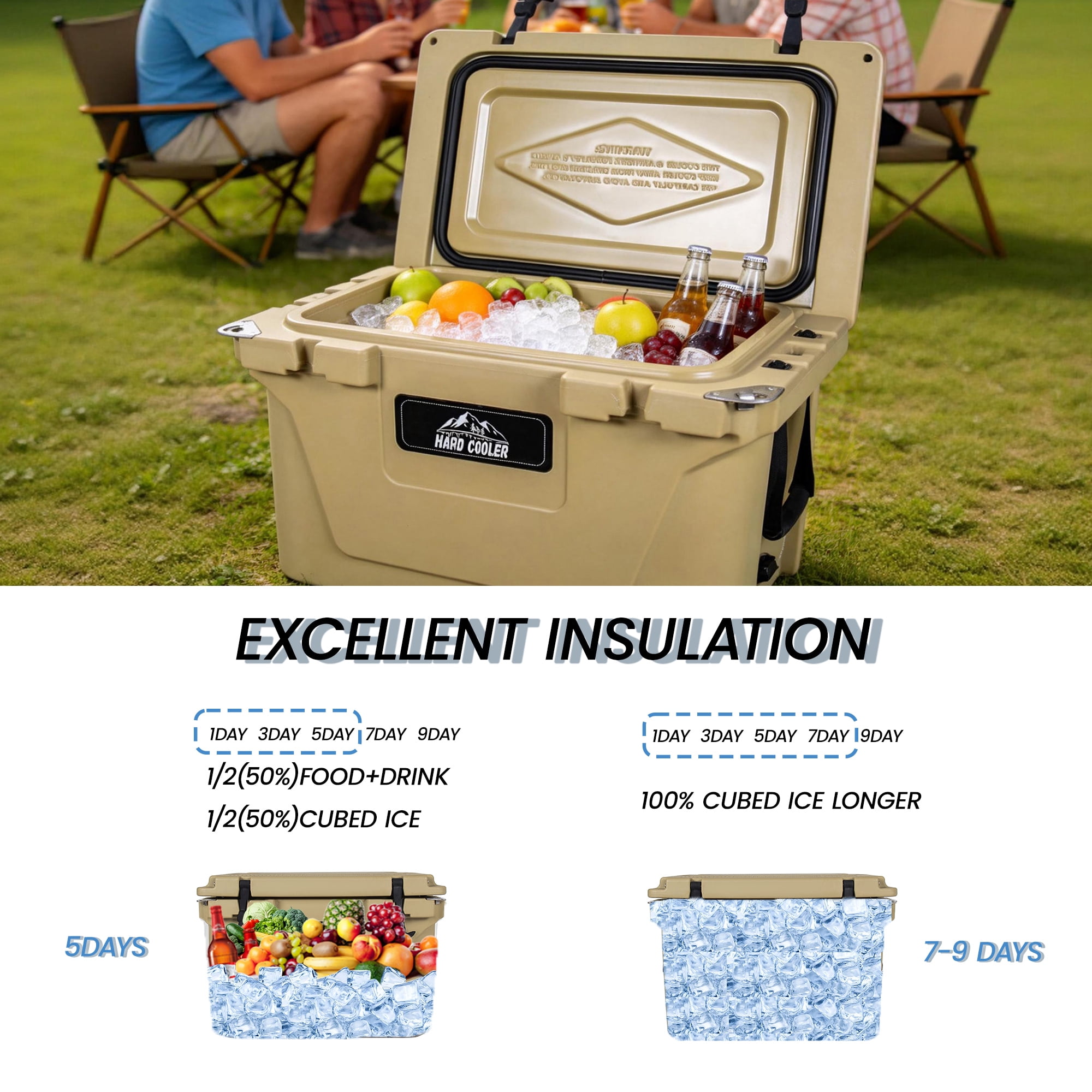 65QT Rotomolded Ice Cooler Box, 5 Days Ice Retention Outdoor Ice Chest with Wheels, Food Grade Portable Cooling Box for Camping Fishing Beach BBQ Holds 54 Cans