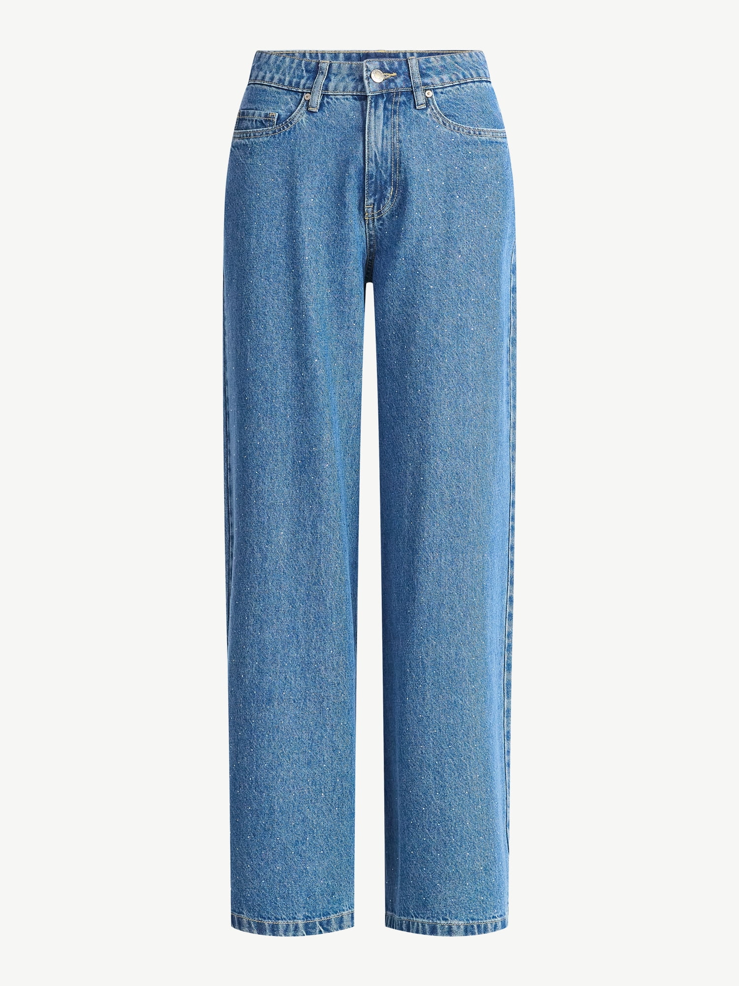 Scoop Women’s and Women’s Plus Rhinestone Embellished Wide Leg Jeans, Sizes 0-26W