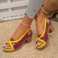 thumbnail image 3 of Rokment Womens Vintage Color Block Dressy Sandals Retro Casual Leather Peep Toe Platform Chunky Stackable High Heels Slingback Dress Shoes for Ladies Red Size 6.5, 3 of 7