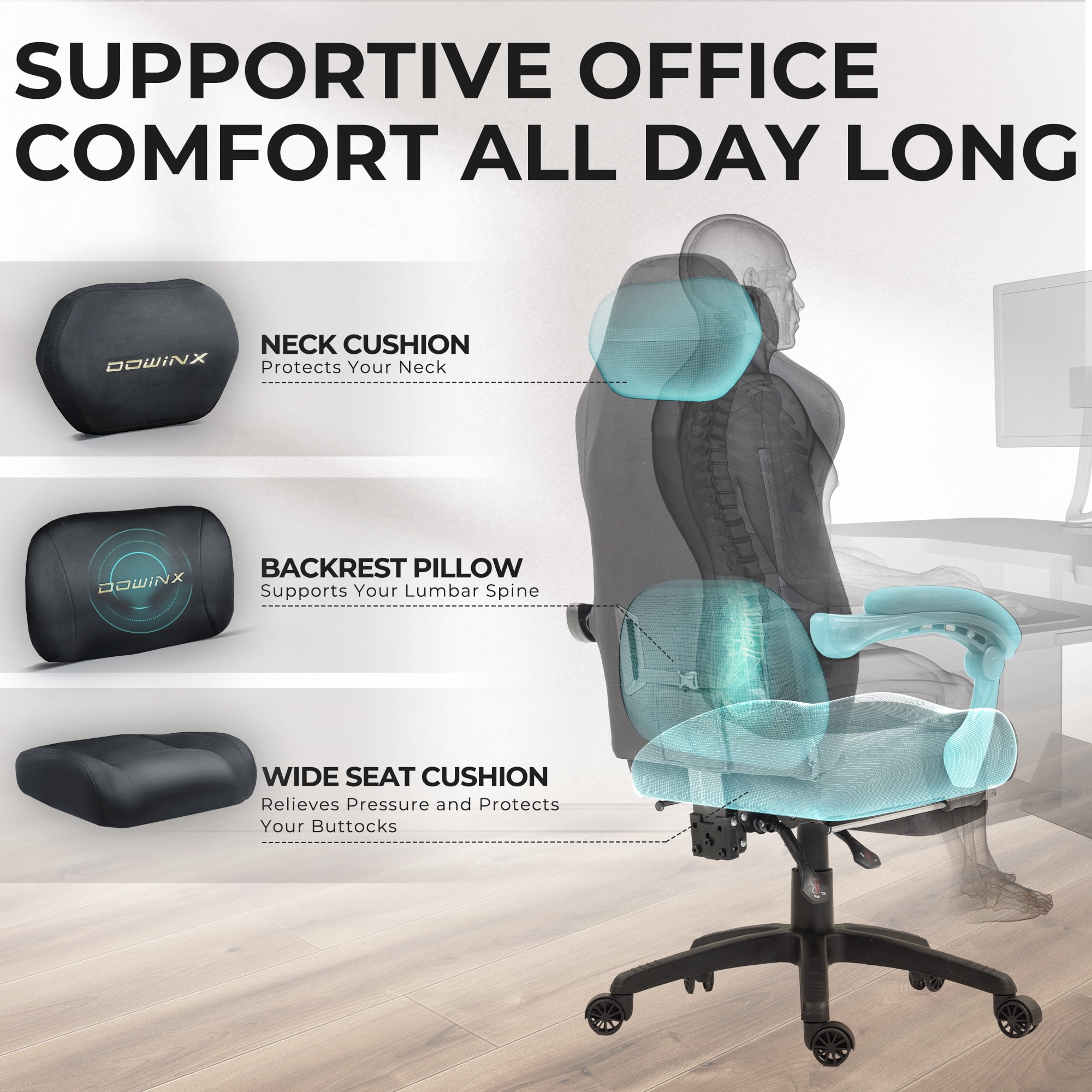 GOOSEA Big and Tall Gaming Chair with Footrest and Suede Fabric, Office Game Chair with Pocket Spring Cushion, High Back Ergonomic for Adults, 440LBS, Gray