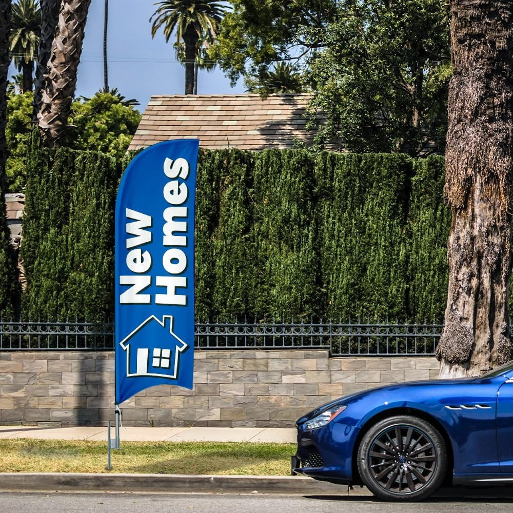 New Homes 6ft Swooper Feather Flag for Real Estate outdoor Business Advertising windless Banner with Complete Pole Kit of 8ft and Ground Stake