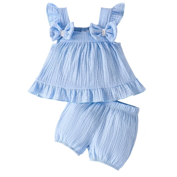 RMGVDSD Infant Baby Girl Clothes Toddler Girls Summer Outfits Sleeveless Tank Top Ruffle Shirt And Shorts Two Piece Set Casual Playwear 12-18 Months