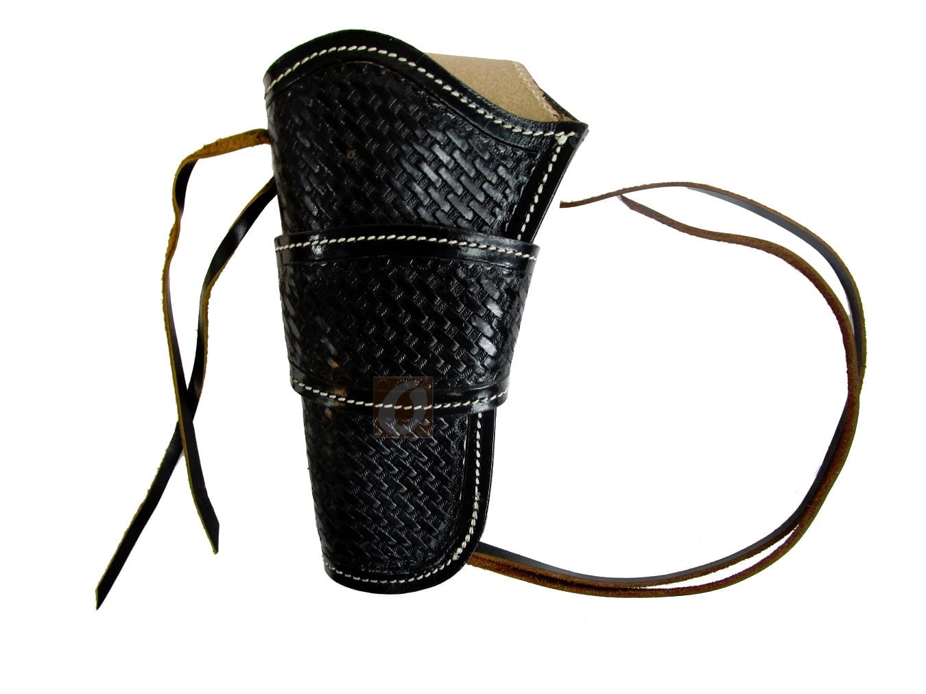 Leather Holster Long Barrel Revolver Pistol Fit Basket Tooled Black - Left Hand