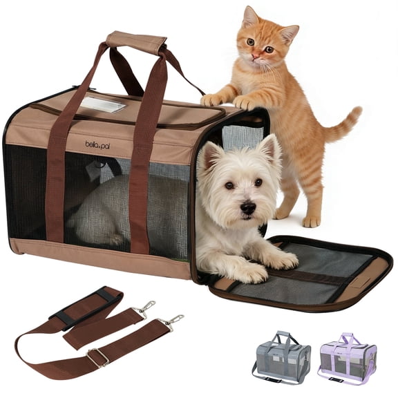 BELLA & PAL Dog Carrier for Small Dog, Airline Approved Pet Carrier for Cats & Puppy up to 18lbs, Soft Sided Collapsible Travel Carrier with Shoulder Strap, Choco Brown
