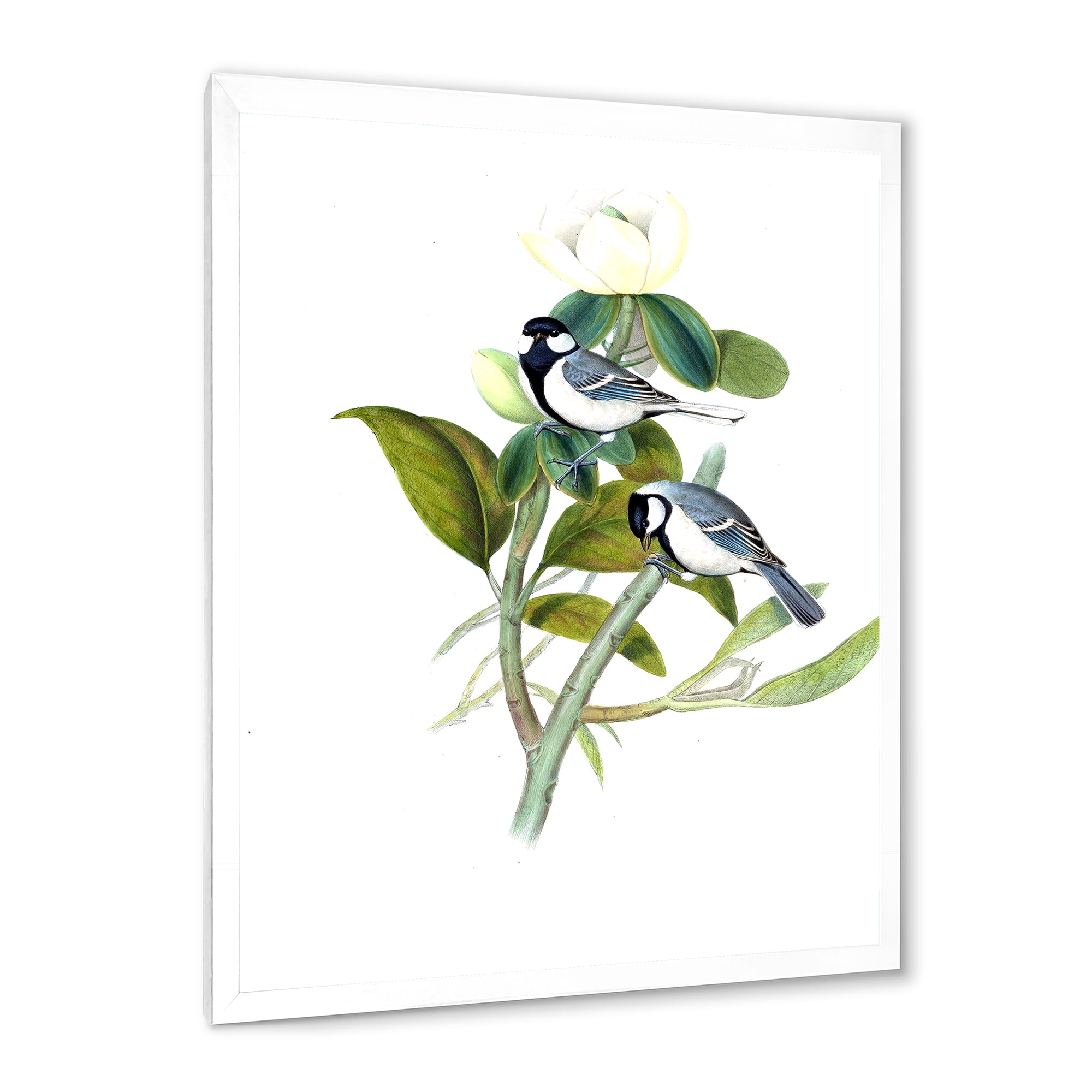 Designart 'Vintage Countryside Birds On Branch I' Farmhouse Framed Art Print