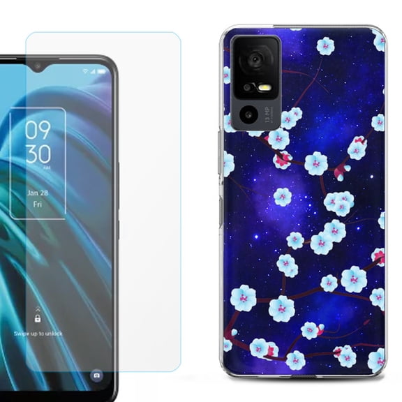 OneToughShield ® for TCL 40 XE 5G Shockproof Fashion Phone Case, with Tempered Glass Screen Protector - Blossom Stars