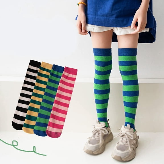 CAIXIA Kids Soccer Socks Knee High Socks Colorful Striped Softball Baseball Football Tube Athletic Sock for Boys Girls