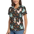 thumbnail image 5 of Yiaed Rabbit Is Eating Carrots Print Women's T Shirt V-Neck Short Sleeve Shirt Casual Breathable Tee Summer Tops-Small, 5 of 5