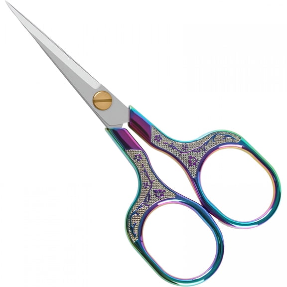 EXLEAF Rainbow Iridescent Scissors for Lace Wigs,5 Inch Vintage Sharp Embroidery Snips for Needlepoint,Beautiful Metal Sewing Scissors for Fabric & Crafts,Ornate Pattern Scissors