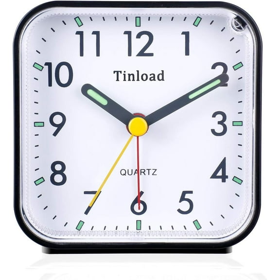 Small Battery Operated Analog Alarm Clock Silent Non Ticking, Ascending Beep Sounds, Snooze,Light Functions, Easy Set(Black)