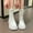 White, variant on Women's Lace Up Ankle Boots Leather Riding Combat Boots Lug Sole Mid Calf Boot White 7.5(40)